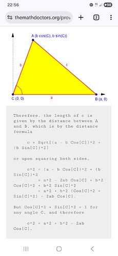 cosine law by Cartesian plane