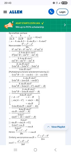 from sine law to cosine law